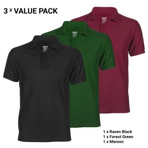3-Pack Polo T-Shirts for Men – Raven Black, Forest Green, Maroon – T-Shirt Republic Sri Lanka