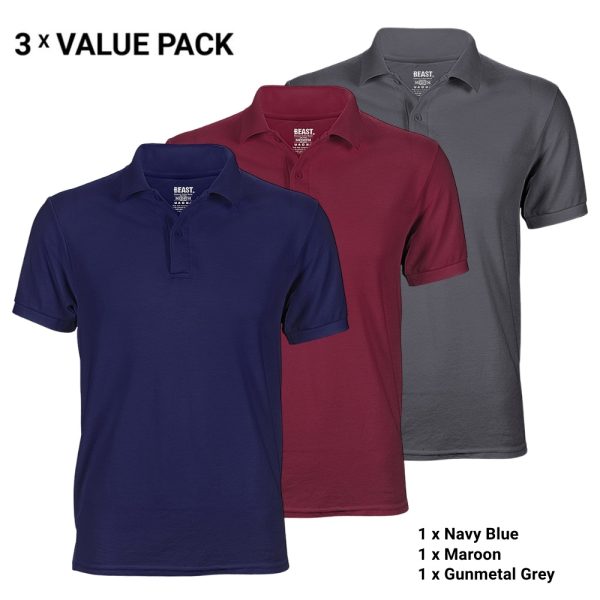 3-Pack Polo T-Shirts for Men – Navy Blue, Maroon, Gunmetal Grey – T-Shirt Republic Sri Lanka