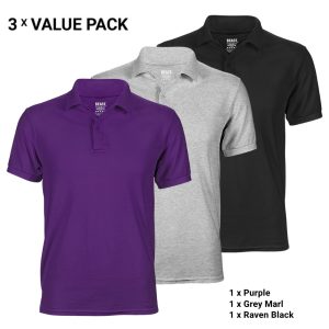 3-Pack Polo T-Shirts for Men – Purple, Grey Marl, Raven Black – T-Shirt Republic Sri Lanka