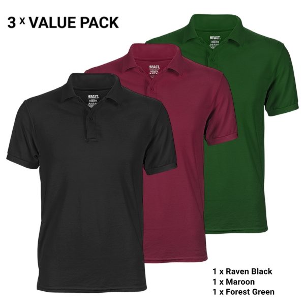 3-Pack Polo T-Shirts for Men – Raven Black, Maroon, Forest Green – T-Shirt Republic Sri Lanka