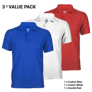 3-Pack Polo T-Shirts for Men – Carbon Blue, Cotton White, Scarlet Red – T-Shirt Republic Sri Lanka
