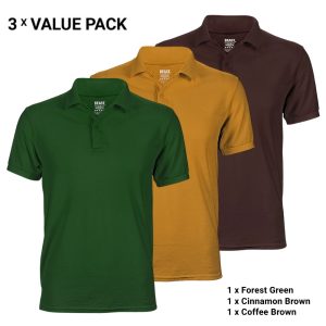 3-Pack Polo T-Shirts for Men – Forest Green, Cinnamon Brown, Coffee Brown – T-Shirt Republic Sri Lanka