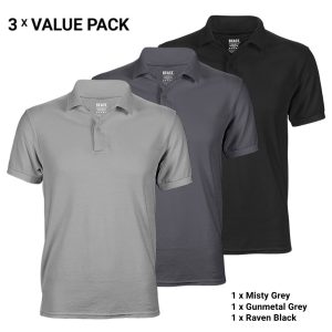 3-Pack Polo T-Shirts for Men – Misty Grey, Gunmetal Grey, Raven Black – T-Shirt Republic Sri Lanka