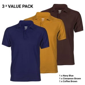 3-Pack Polo T-Shirts for Men – Navy Blue, Cinnamon Brown, Coffee Brown – T-Shirt Republic Sri Lanka