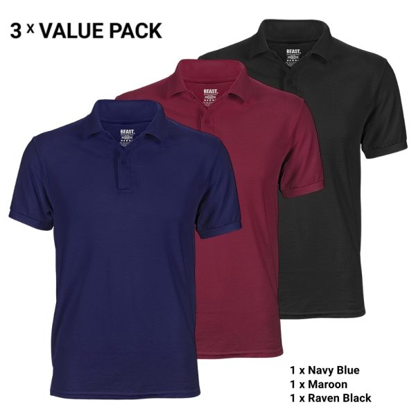 3-Pack Polo T-Shirts for Men – Navy Blue, Maroon, Raven Black – T-Shirt Republic Sri Lanka