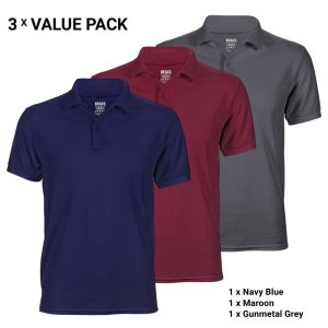 3-Pack Polo T-Shirts for Men – Navy Blue, Maroon, Gunmetal Grey – T-Shirt Republic Sri Lanka