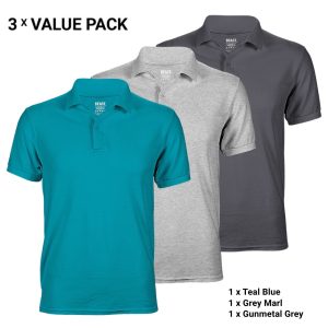 3-Pack Polo T-Shirts for Men – Teal Blue, Grey Marl, Gunmetal Grey – T-Shirt Republic Sri Lanka
